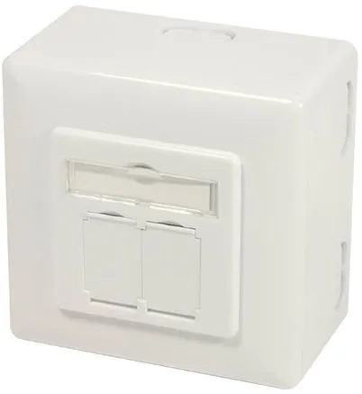 LogiLink NP0124 Cat.6A toma de pared 2 x RJ45 blindada con caja de instalación blanco puro